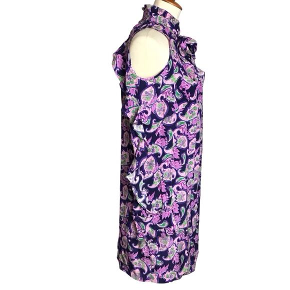 Sandro Paris 100% Silk Purple Paisley Ruffle Cold Shoulder Mini Party Dress 3/L - Picture 6 of 16